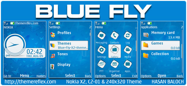 Blue Fly Theme for Nokia X2, C2-01 & 240×320